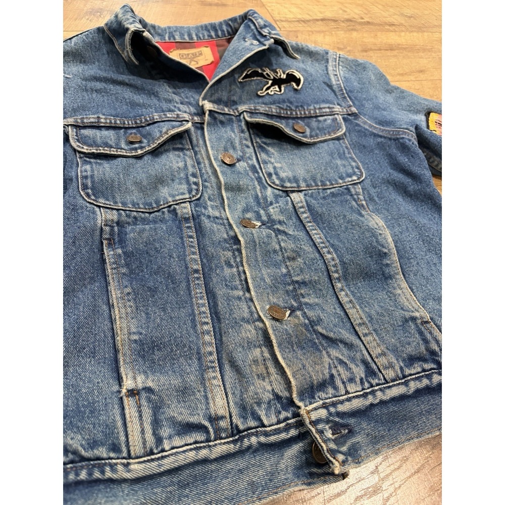 Vintage 80s 90s Led Zeppelin GAP Plaid Lined Denim Trucker Jacket Small Blue USA - Picture 7 of 12